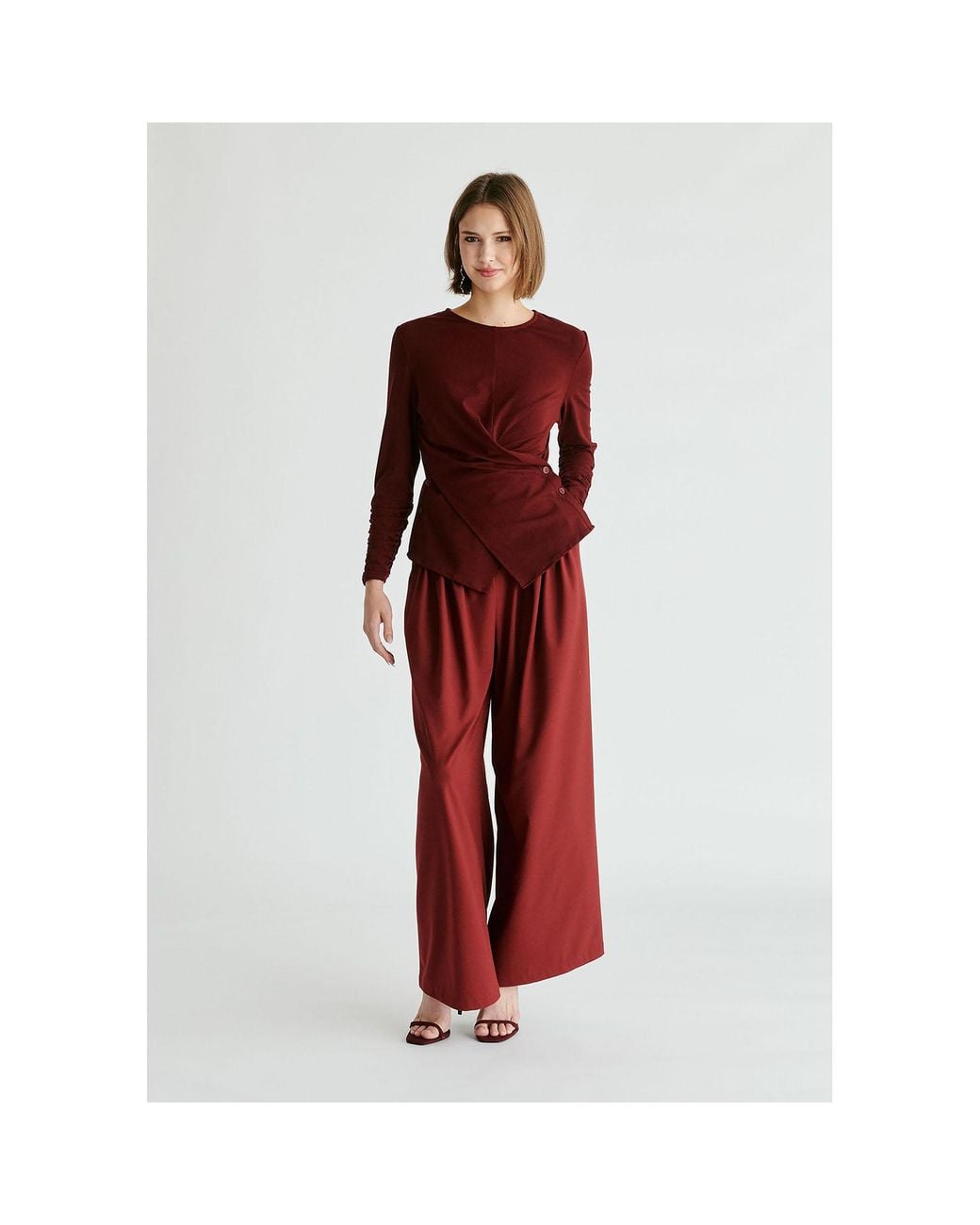 Paisie Red Side Button Jersey Wrap Top