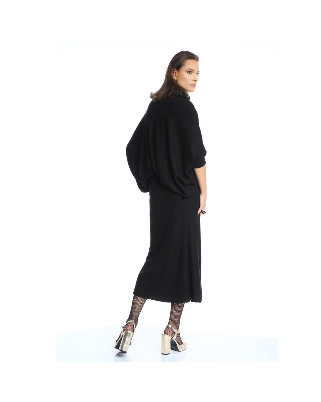 Silvia Serban Black Ribbed Skirt With Elasticated Tulle Linen