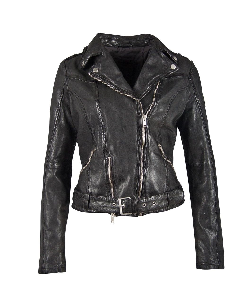 Mauritius Black Belted Slim Fit Leather Jacket Wild