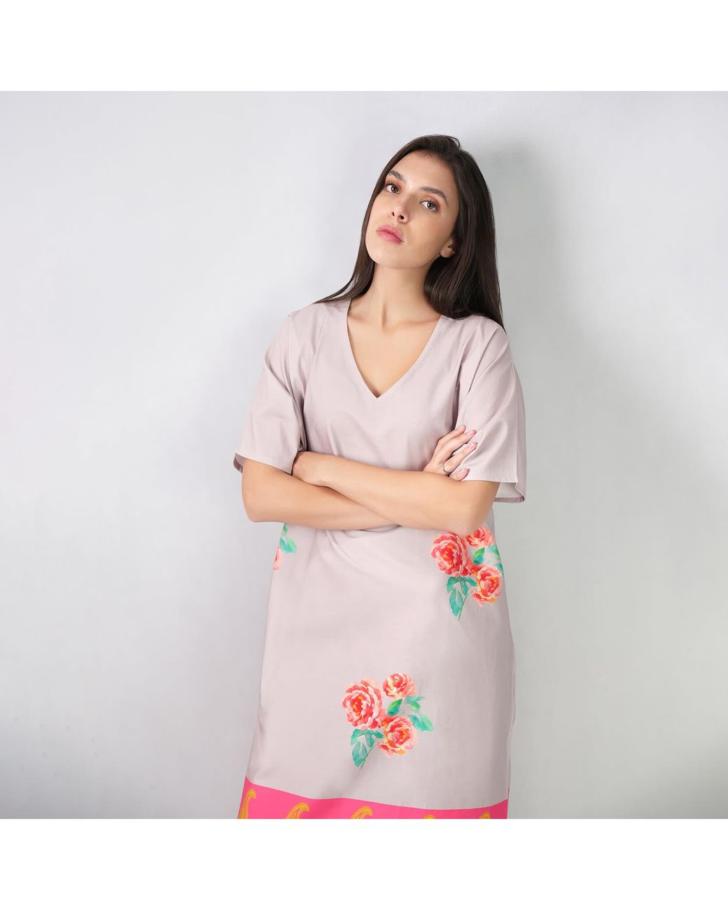 DHARA SHETH DUBAI Pink The Floral Archive Rose Print Long Cotton Kaftan Dress
