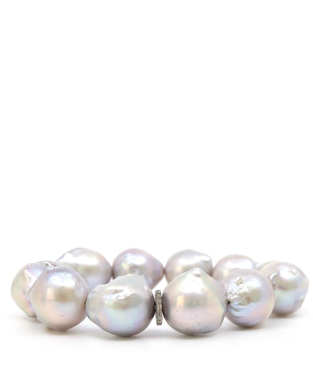 Shar Oke White Baroque Freshwater Pearls & Diamonds Beaded Bracelet