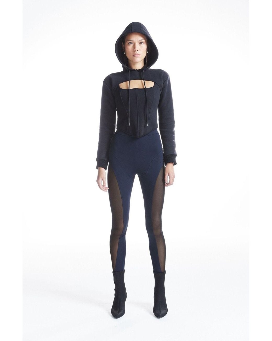 No'design Black Zip-Up Hoodie With Corset Detail