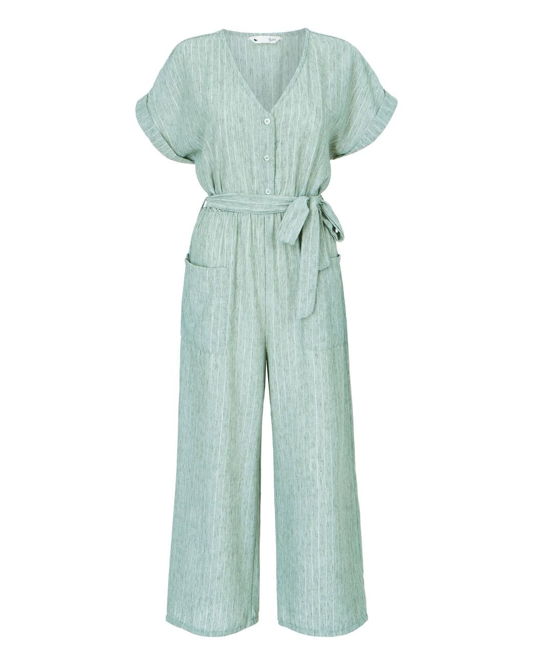 Yumi' Green V Neck Kimono Sleeve Jumpsuit