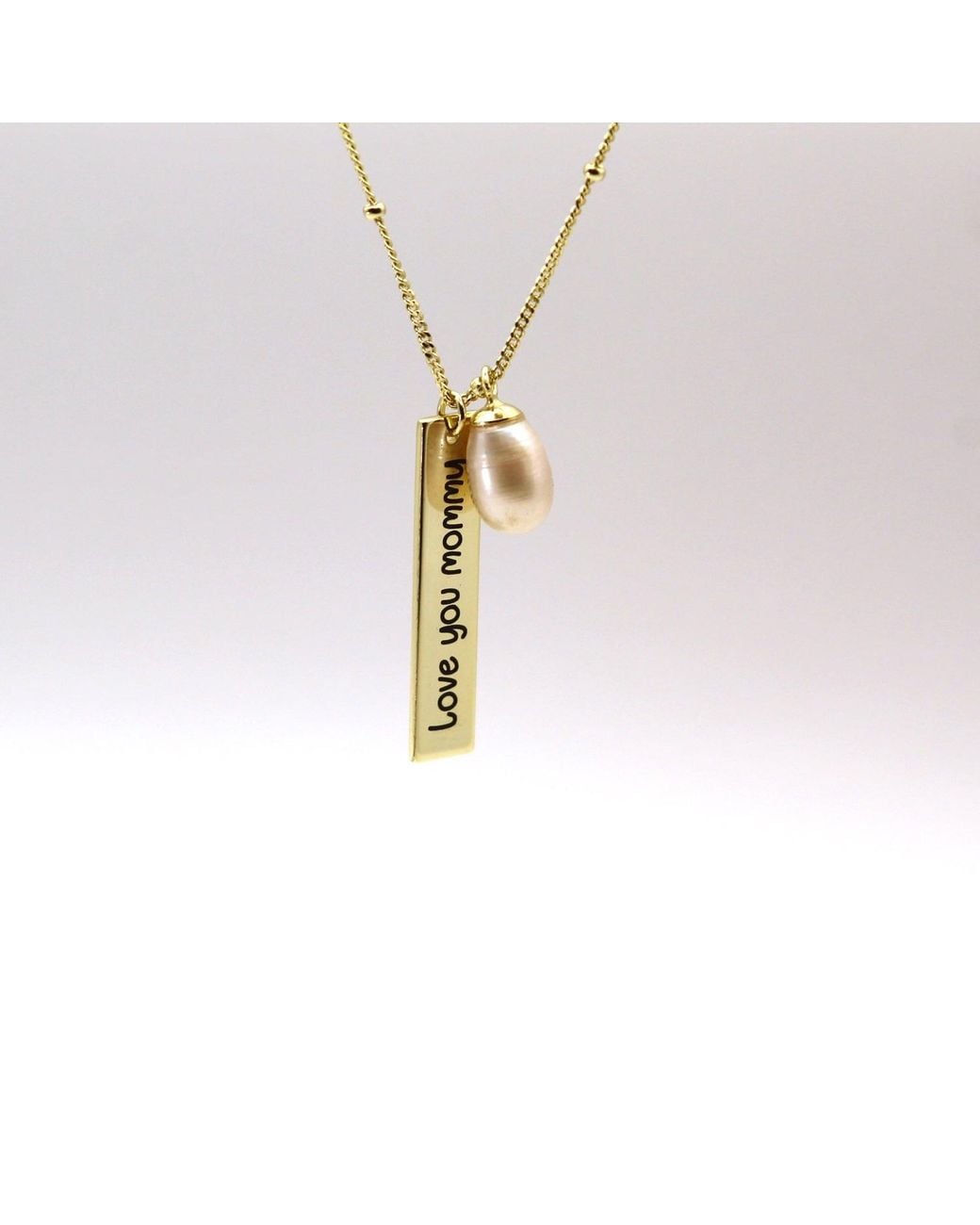 VicStoneNYC Fine Jewelry Metallic Love You Mommy Pearl Solid Necklace