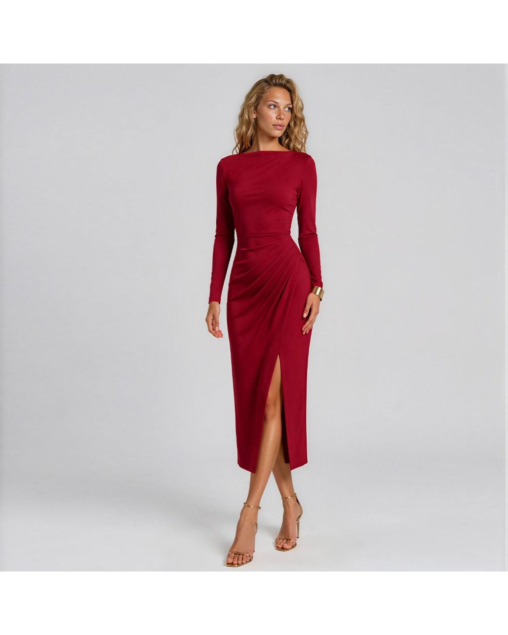 ALINA CERNĂTESCU Red Zahara Dark Mini Cocktail And Office Lyocell Draped Bodycon Dress