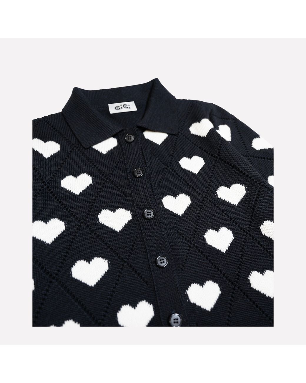Gigi Knitwear Black Love Polo Cardigan