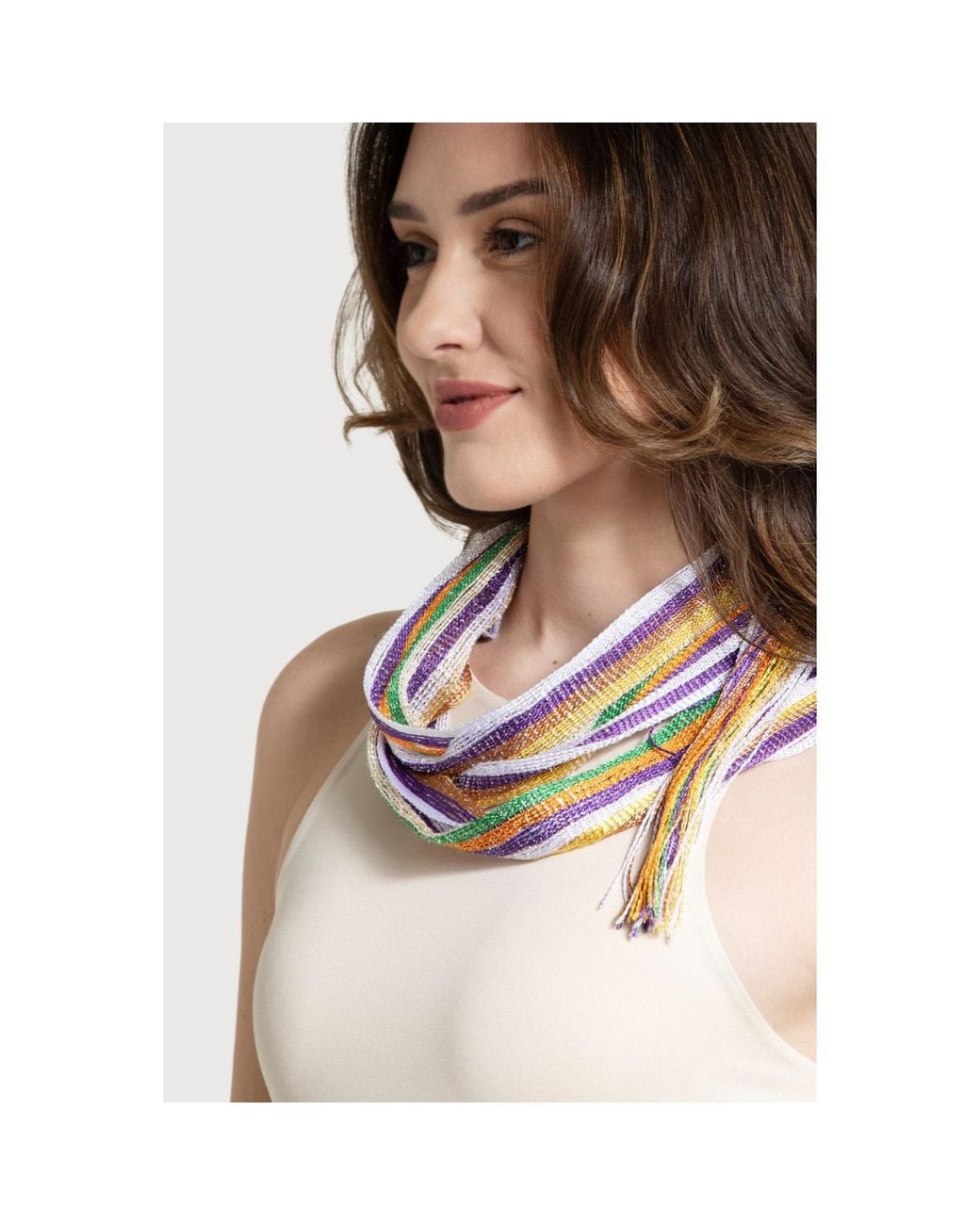 Saachi Multicolor Lurex Solid Skinny Fringe Scarf