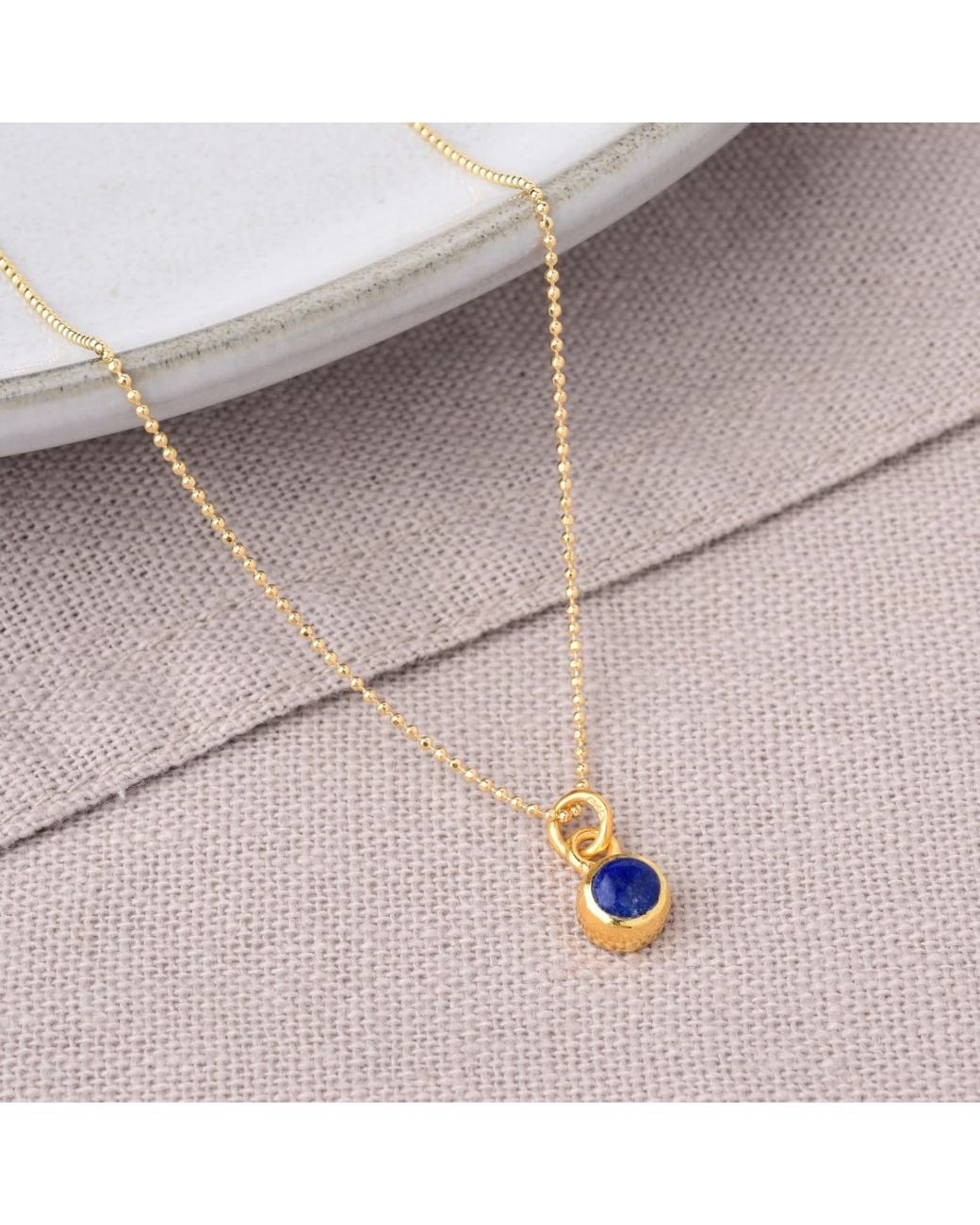 Nellou Jewellery Metallic Gem Dot Birthstone Necklace September Lapis Plated Sterling