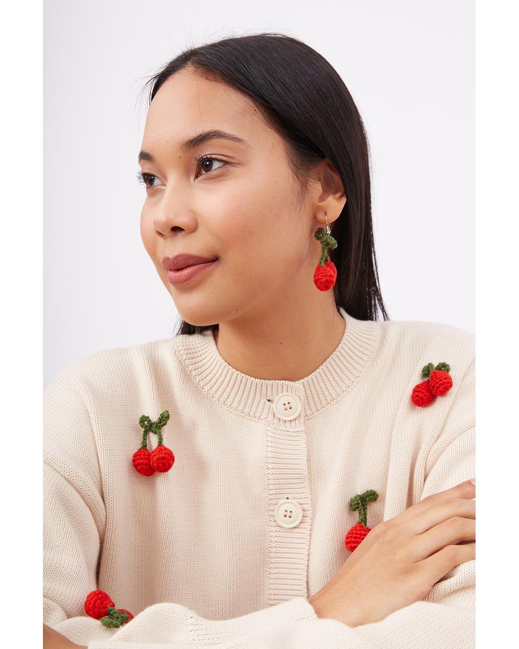 Peraluna Pink Neutrals Cherry Hand Embroidered Cardigan