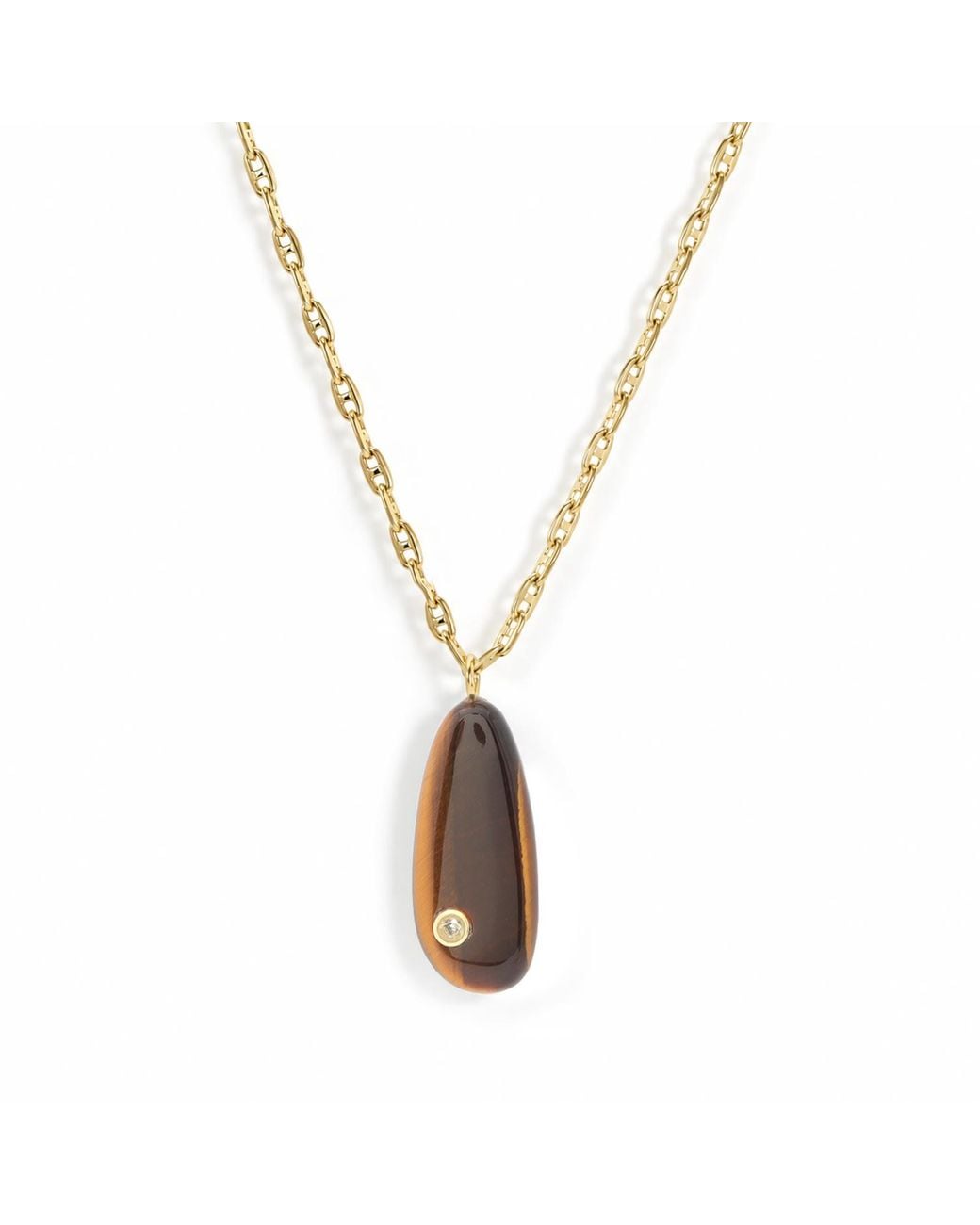 Hye Jane Jewelry Metallic Millie Tigers Eye & Moissanite Pebble Necklace