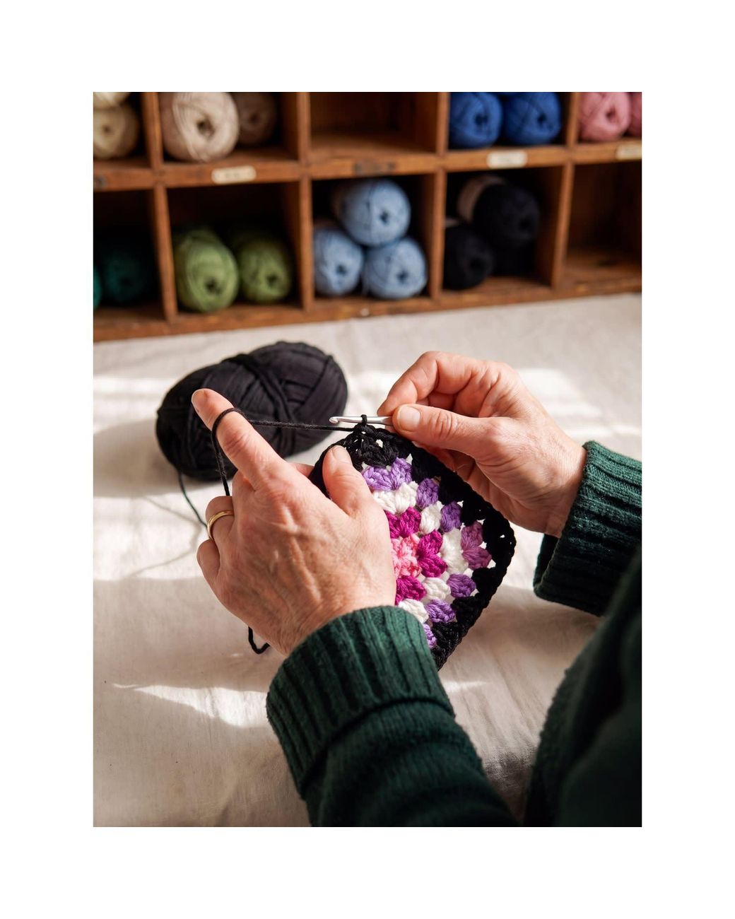 Ana Chic Black Ground Granny Square Handmade Crochet Cardigan