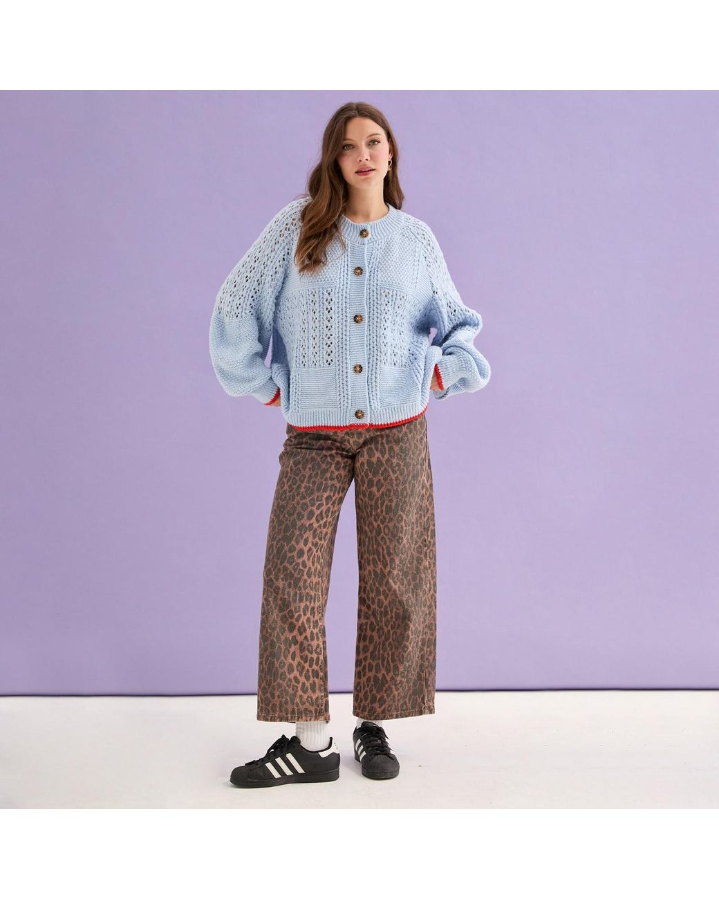 Cara & The Sky Blue Brigit Pointelle Stitch Balloon Sleeve Cardigan