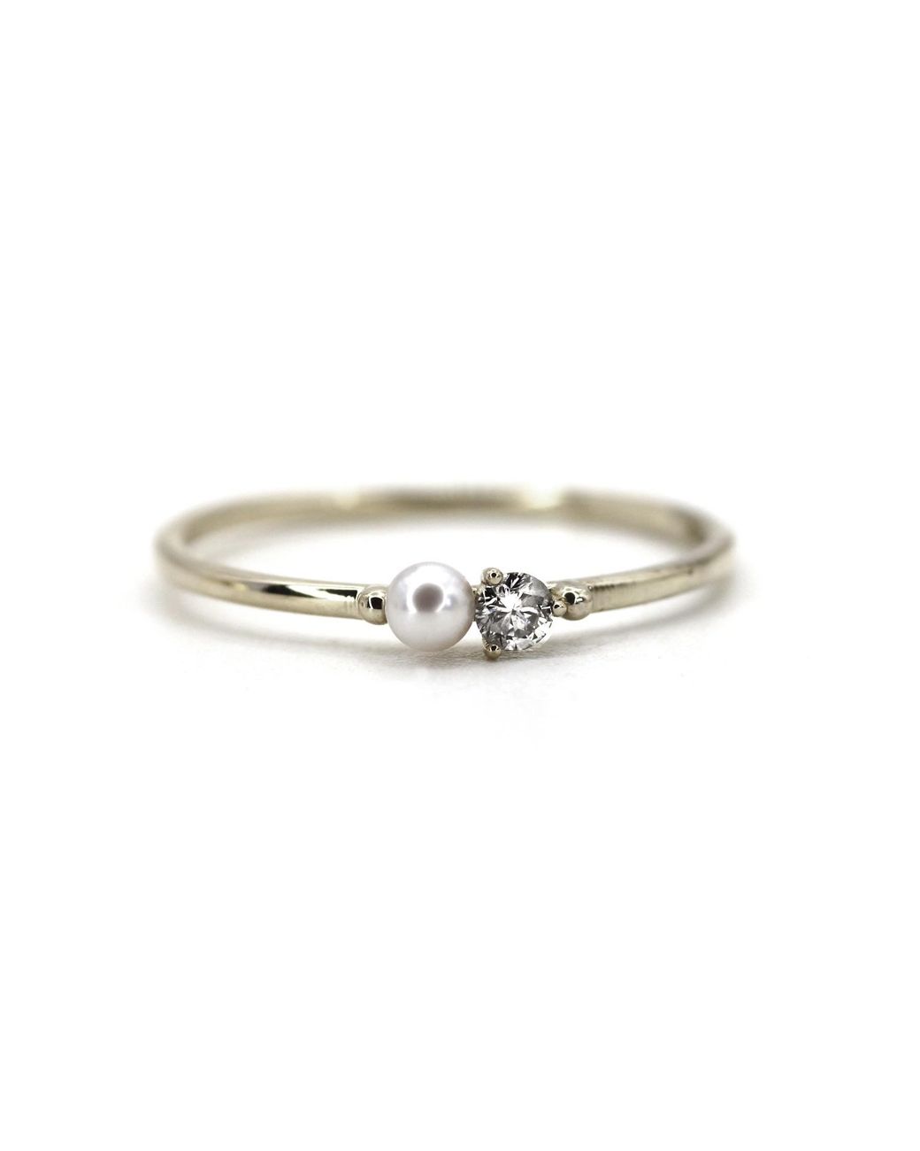 VicStoneNYC Fine Jewelry White Natural Tiny Pearl And Diamond Ring