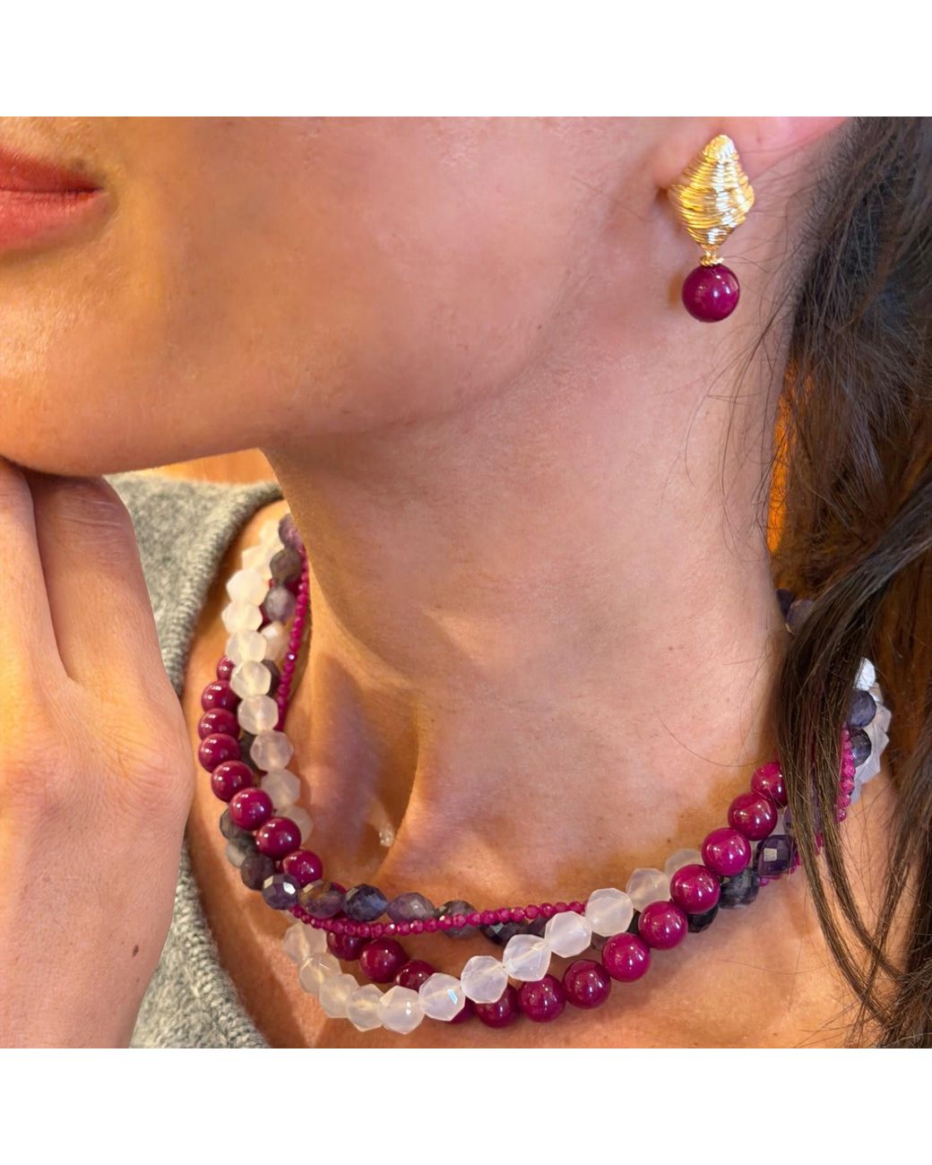 Farra Metallic Sugilite Dangle Stud Earrings