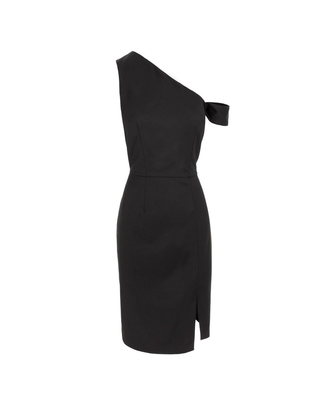 AVENUE No.29 Black Asymmetrical Neckline Bodycon Midi Dress