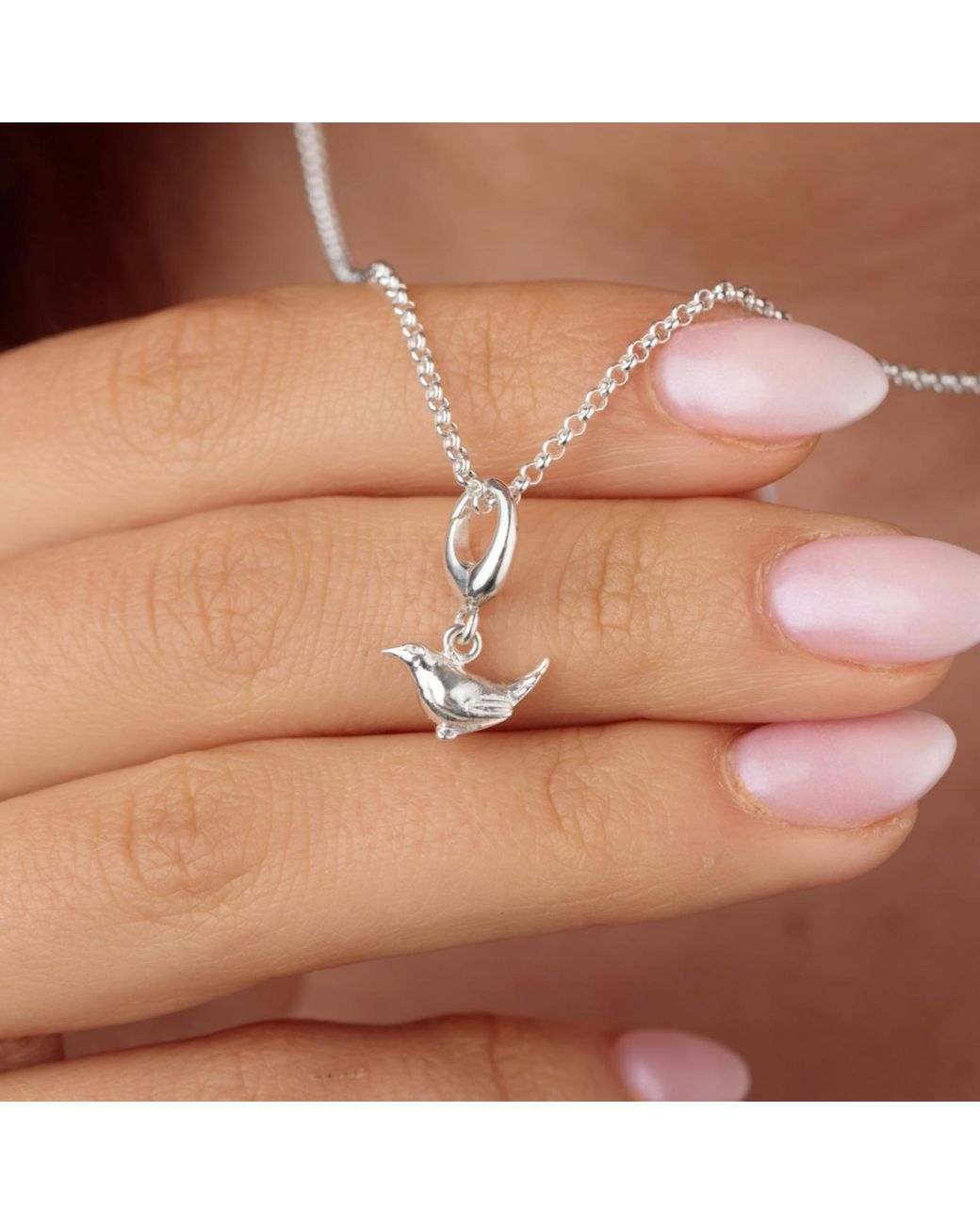 Lily Charmed Metallic Sterling Wren Charm Necklace