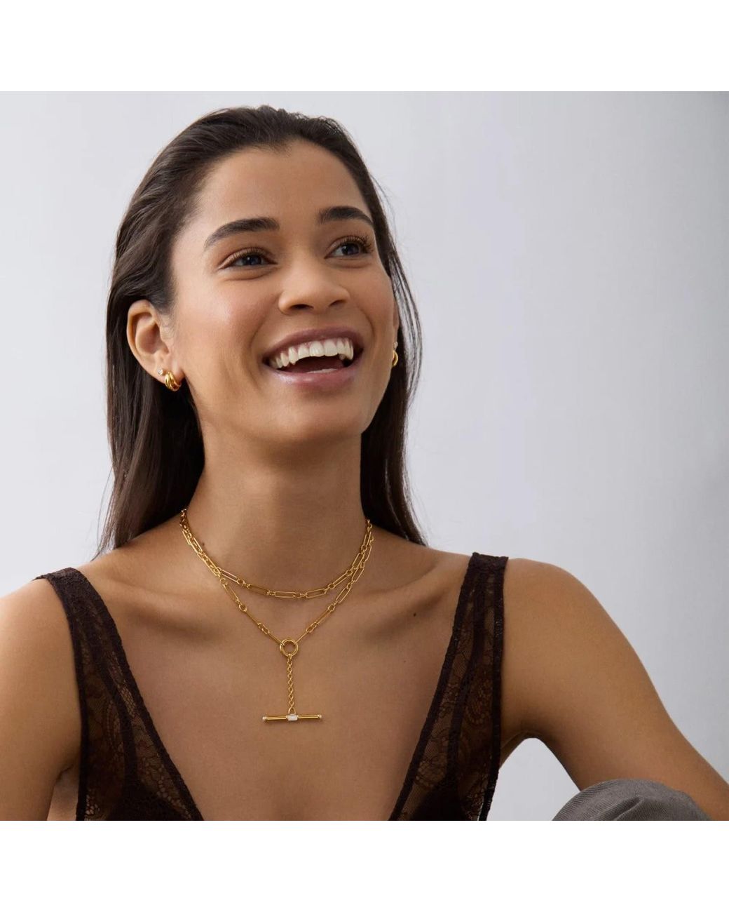 Dinny Hall Metallic Mother Of Pearl Lariat T-Bar Necklace