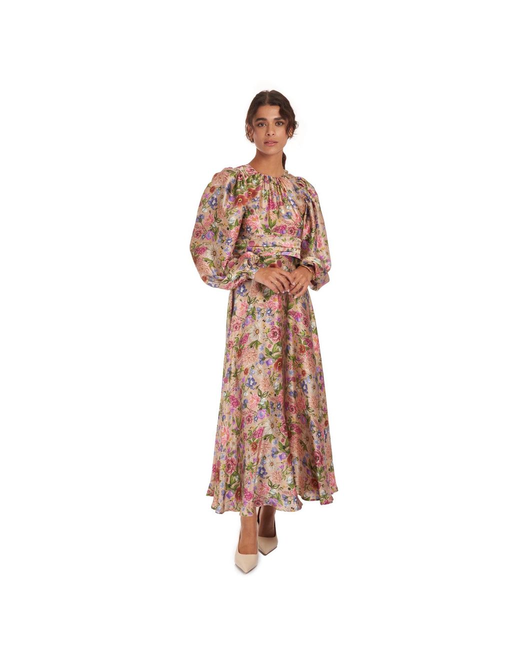 Sofia Tsereteli Pink Garden Treasure Silk Satin Dress