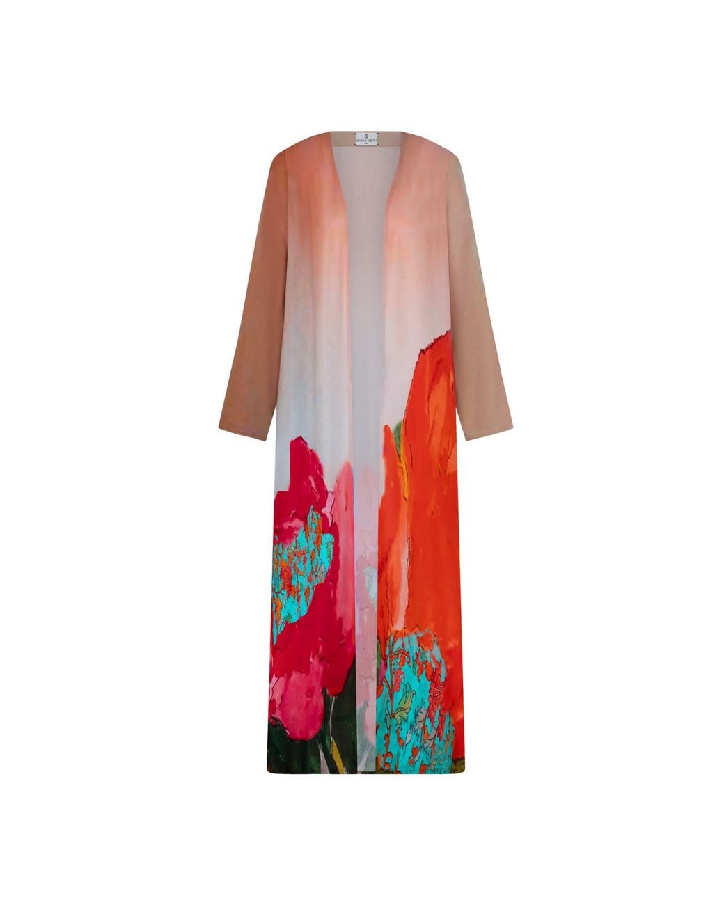 DHARA SHETH DUBAI Red Coral Mirage Floral Long Kimono