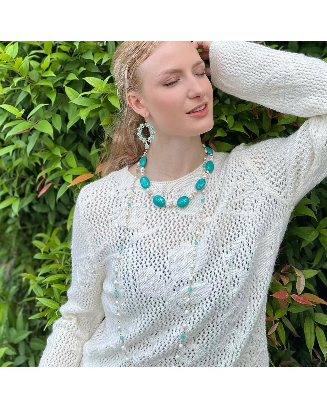 Farra Metallic Freshwater Pearls With Amazonite Long Necklace