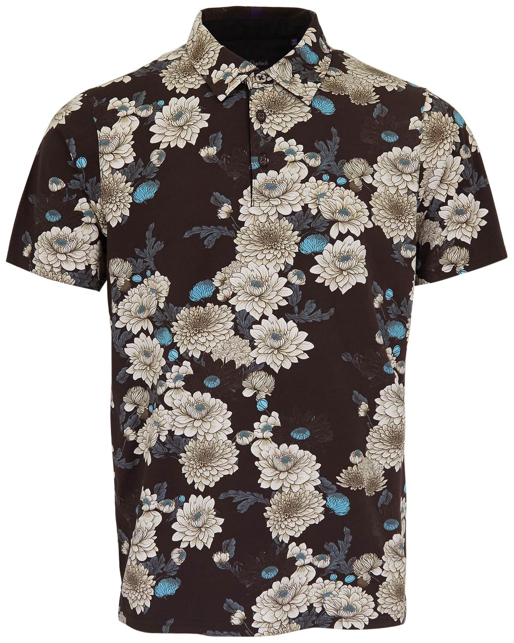 Lords of Harlech Black Pietro Serious Floral Polo Shirt for men