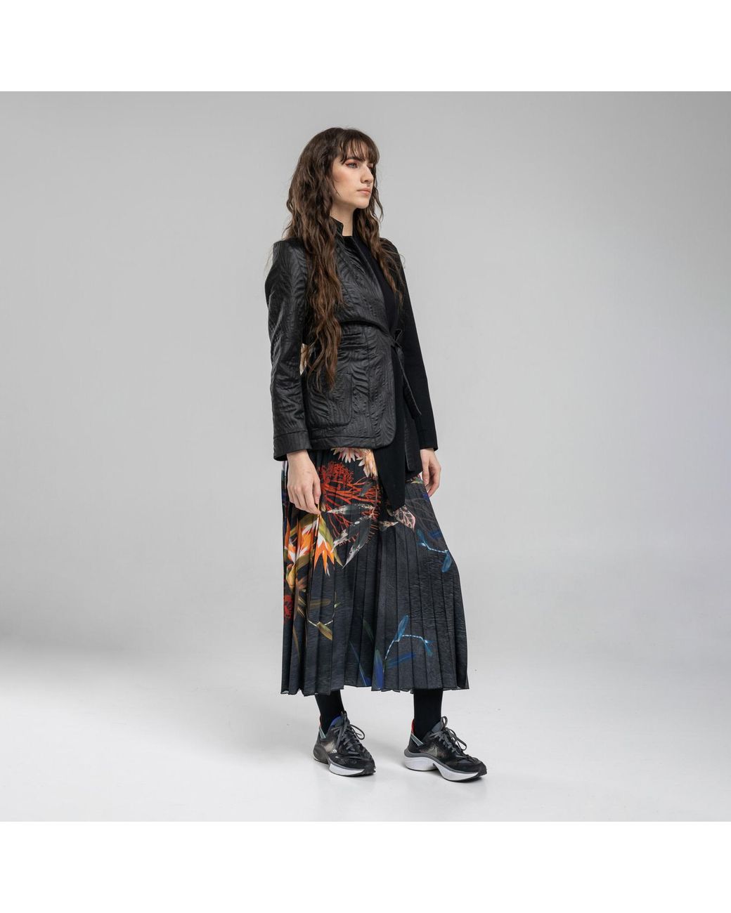 ARTISTA Black Pleated Maxi Skirt with Elasticated Velvet Waistline