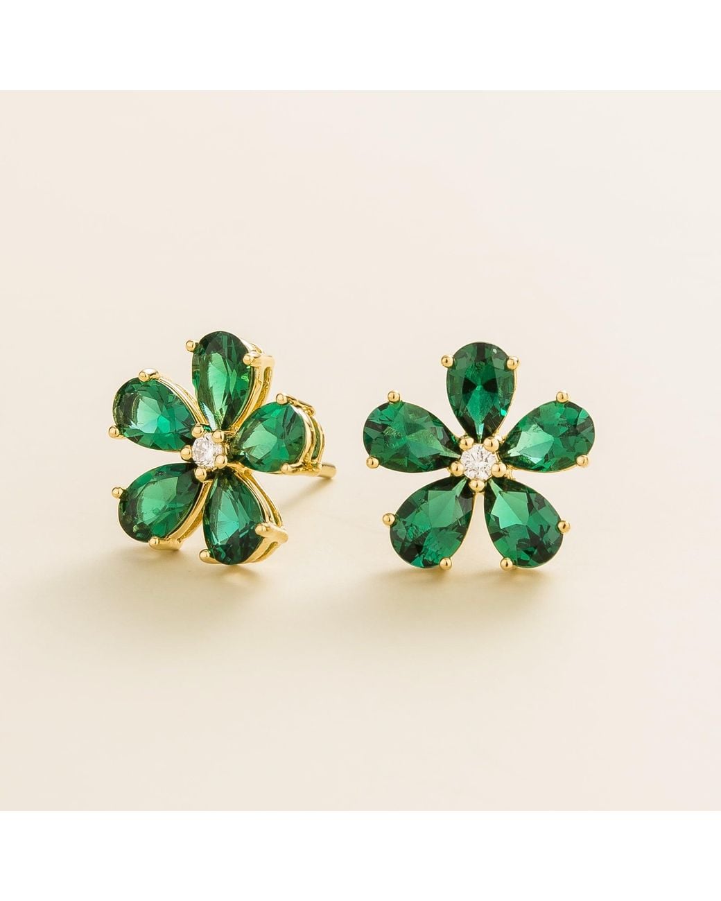 Juvetti Green Florea Earrings In Emerald & Diamonds