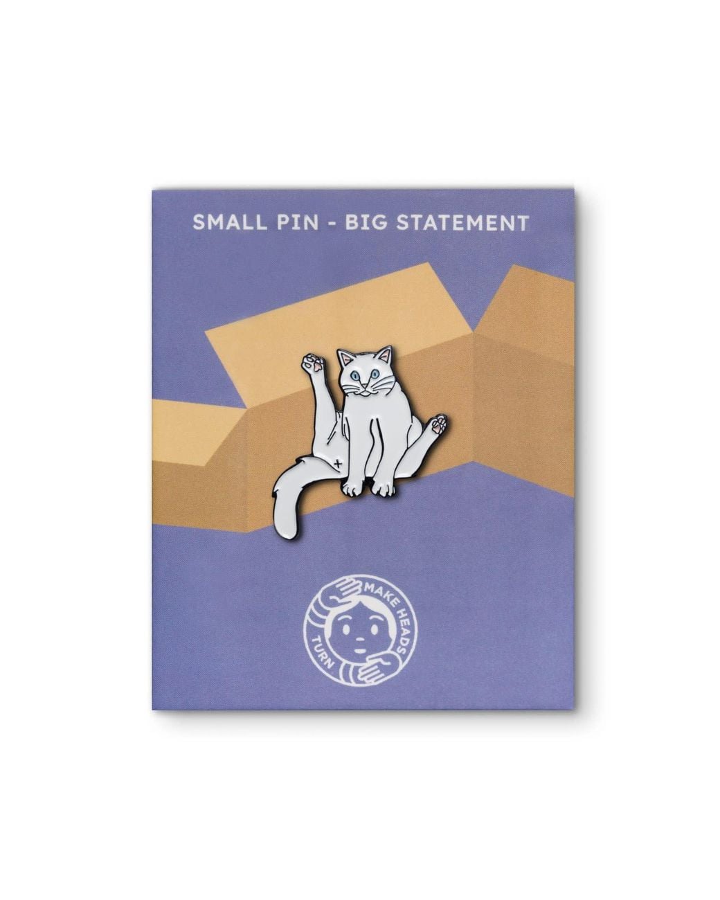 Make Heads Turn White Enamel Pin Sitting Cat