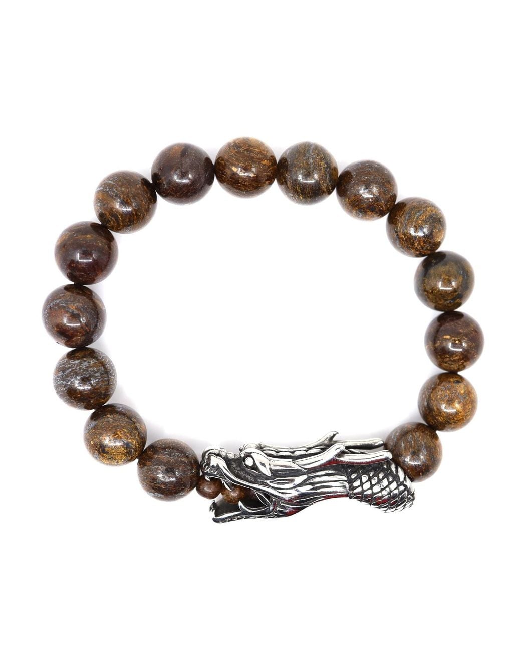 Shar Oke Metallic Bronzite & Stainless Steel Dragon Beaded Bracelet for men