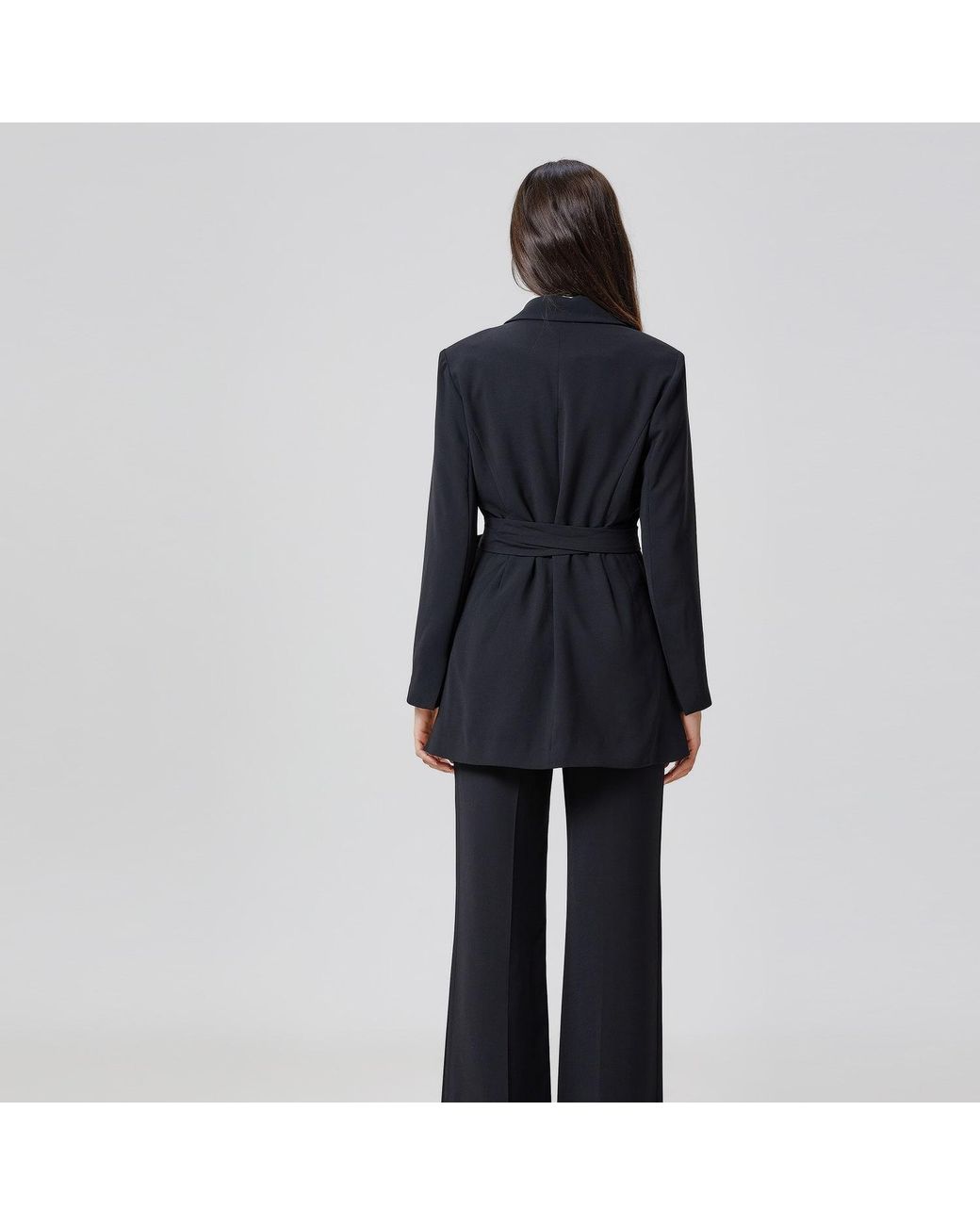 Smart and Joy Blue Long Tailor Knot On Waist Blazer