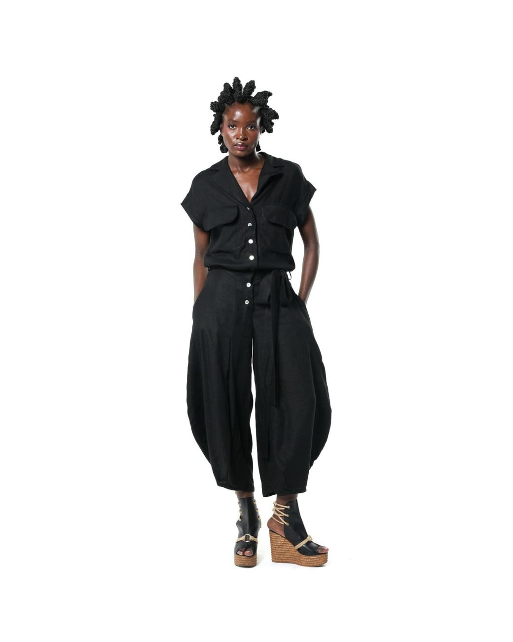 Metamorph Black Relaxed Jumpsuit With Linen