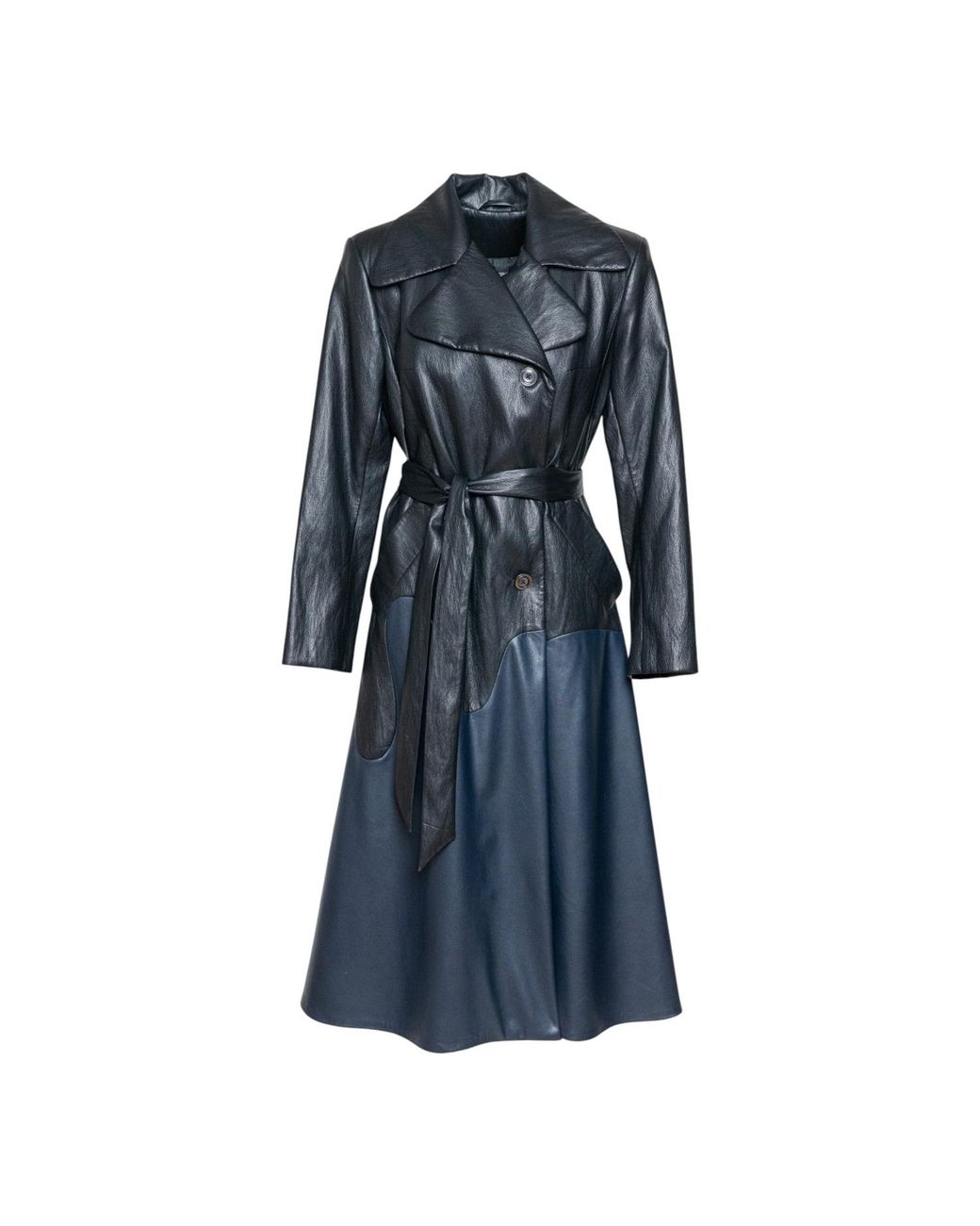 ARTISTA Blue Anastasia Eco-Leather Maxi Coat