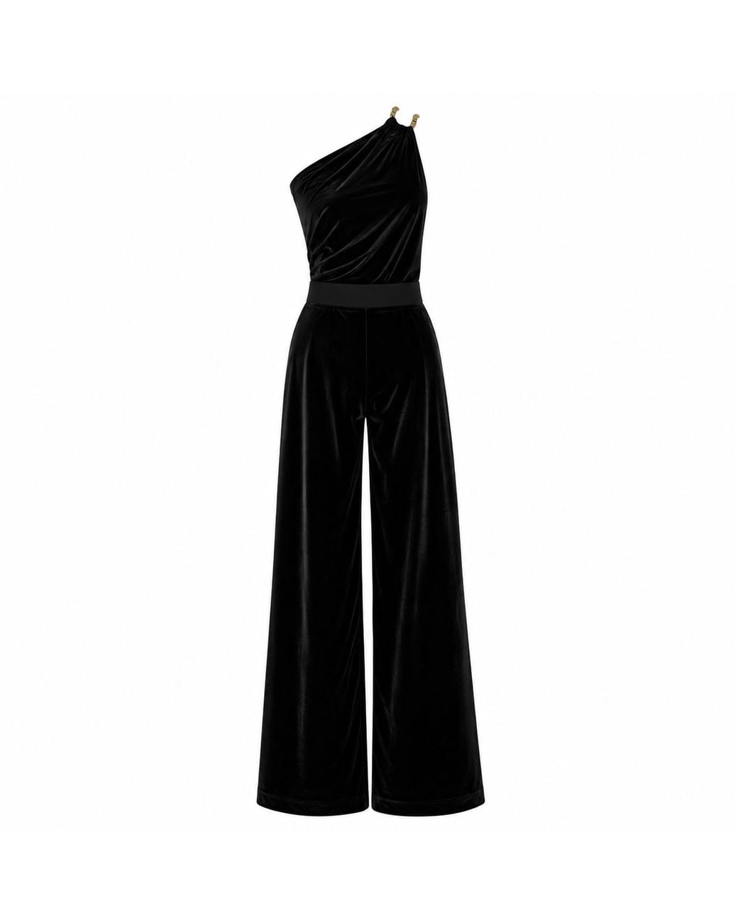 Me & Thee Black Raring To Go Velvet Jumpsuit With Hardwear