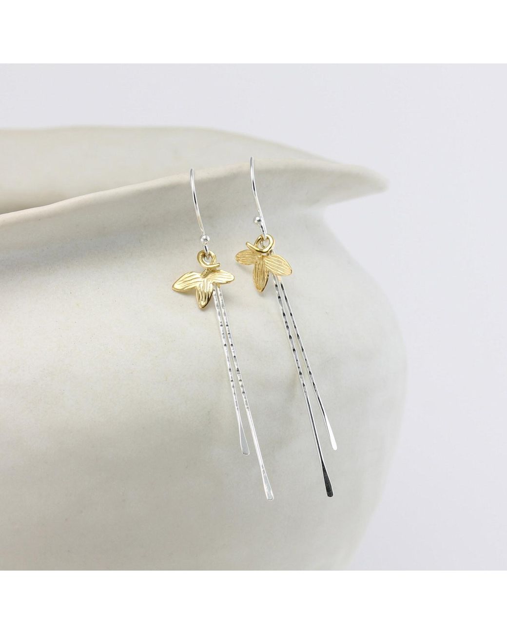 Isla Silver Metallic Floral Mixed Metal Drop Earrings
