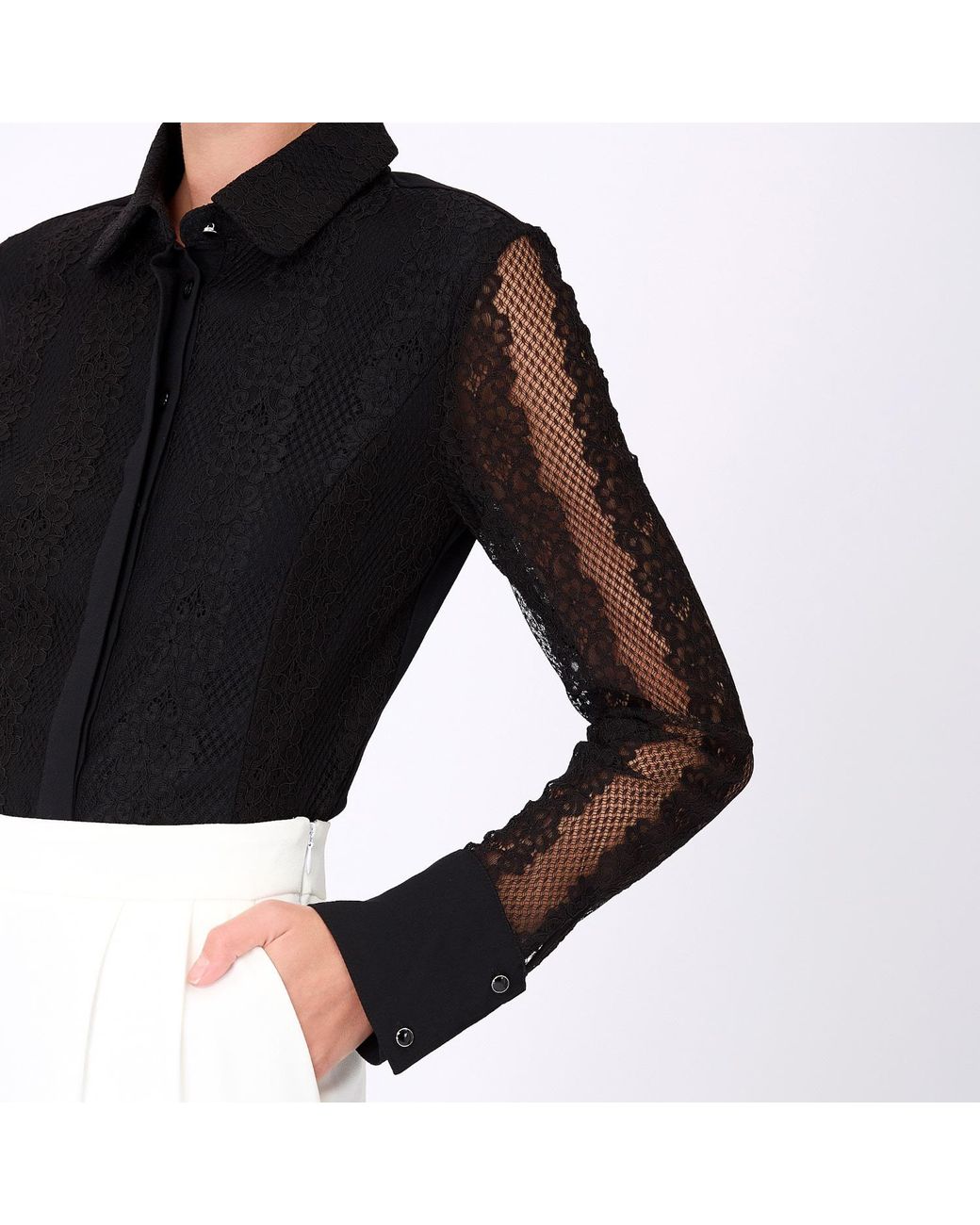 Smart and Joy Blue Fitted Long Sleeves Lace Shirt