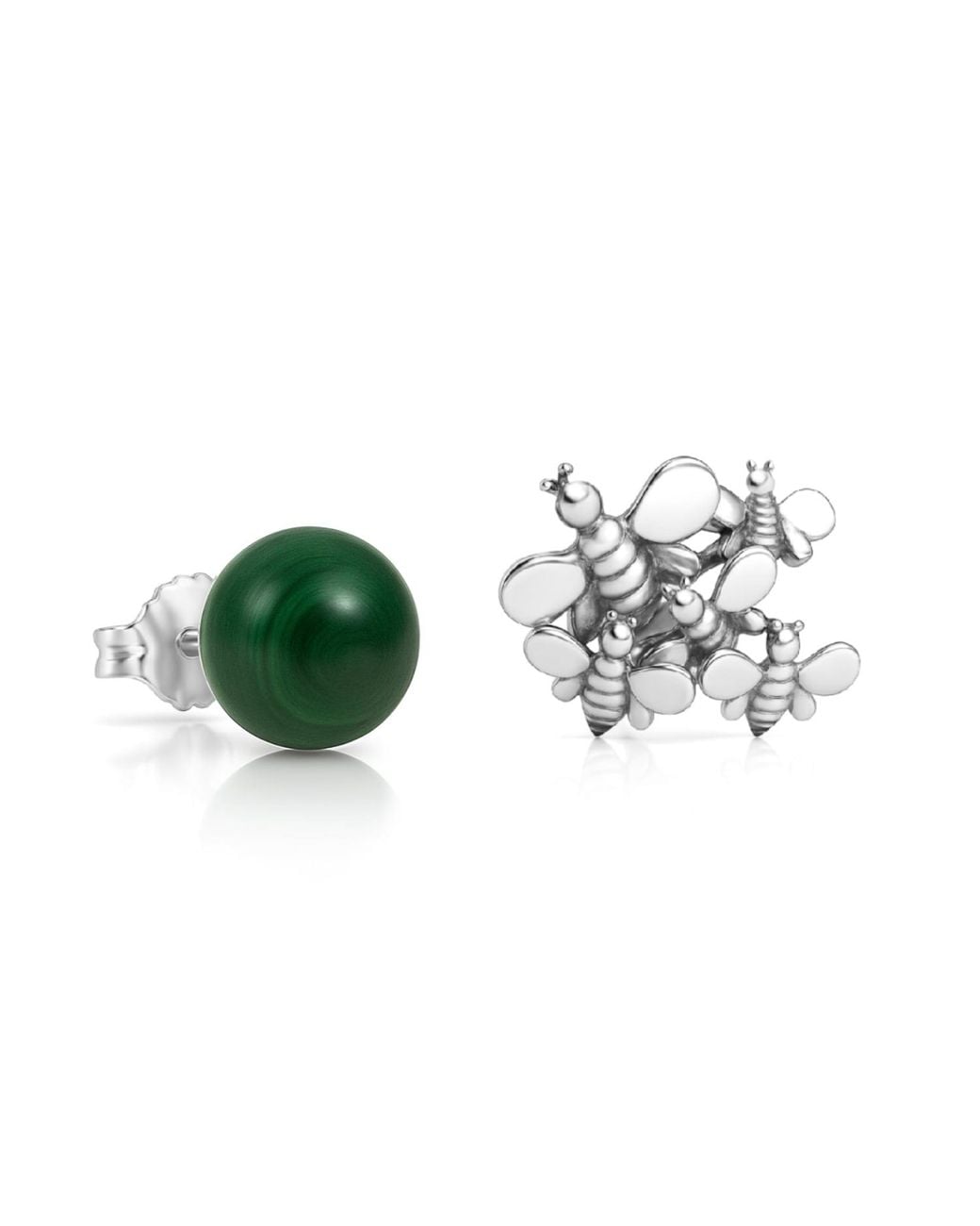 Unaloe Green Sterling Natural Qeen Malachite Stud Earrings – Contemporary Gemstone Designer Jewelry