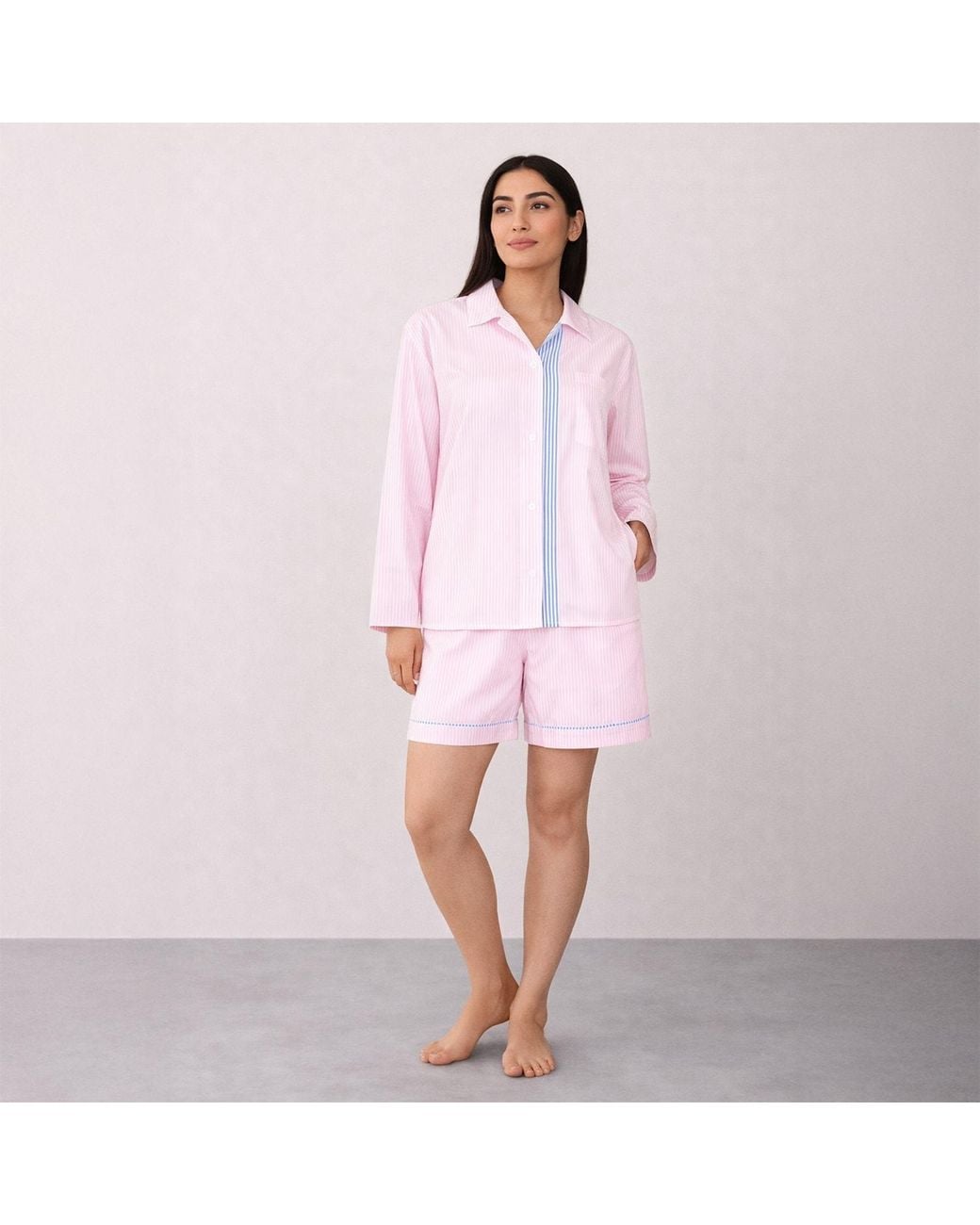 NoLoGo-chic Pink Stripe Stock Set Shorts Pj Cotton
