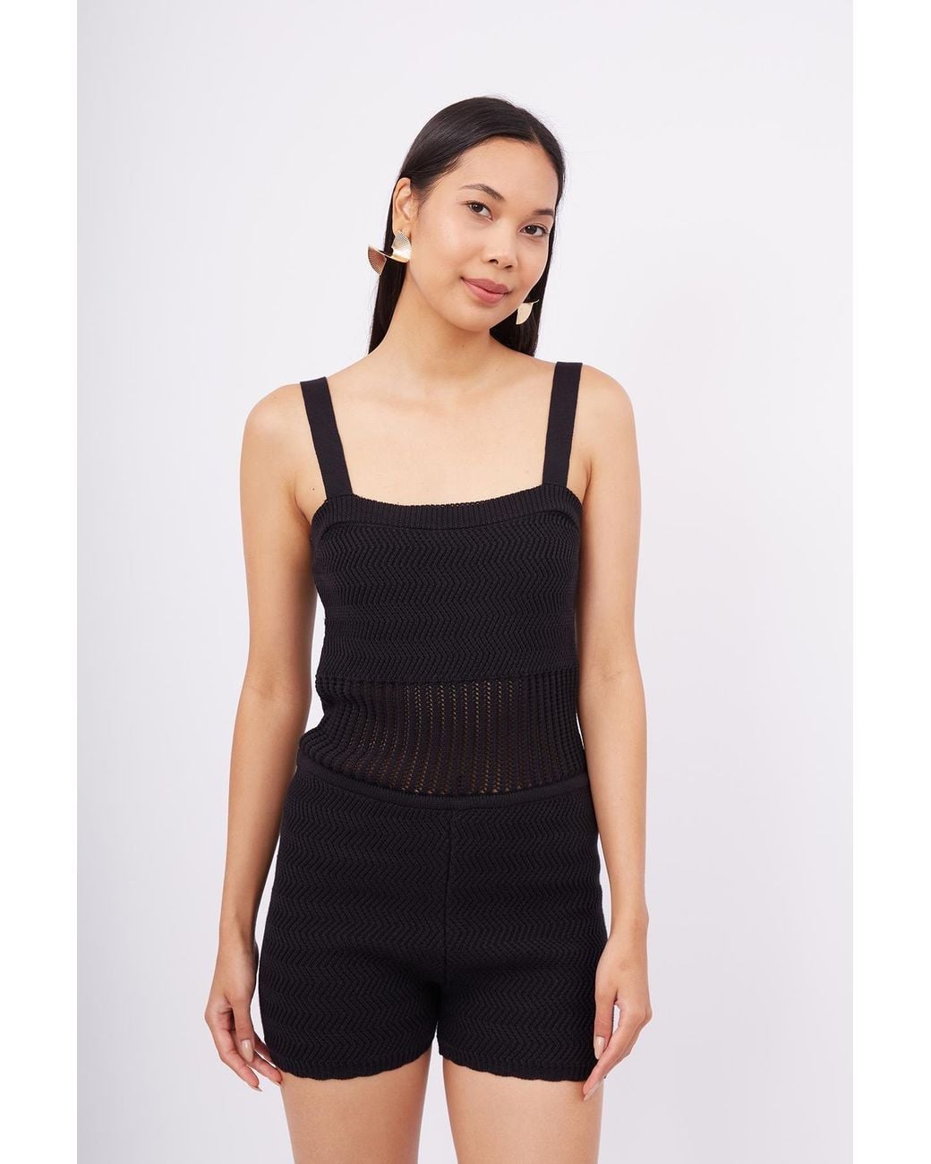 Peraluna Black Iris Openwork Harringborn Knit Playsuit