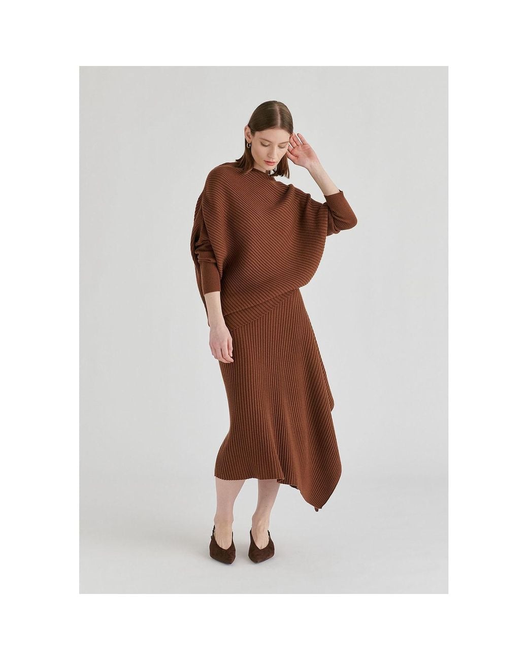 Paisie Brown Draped Knitted Jumper