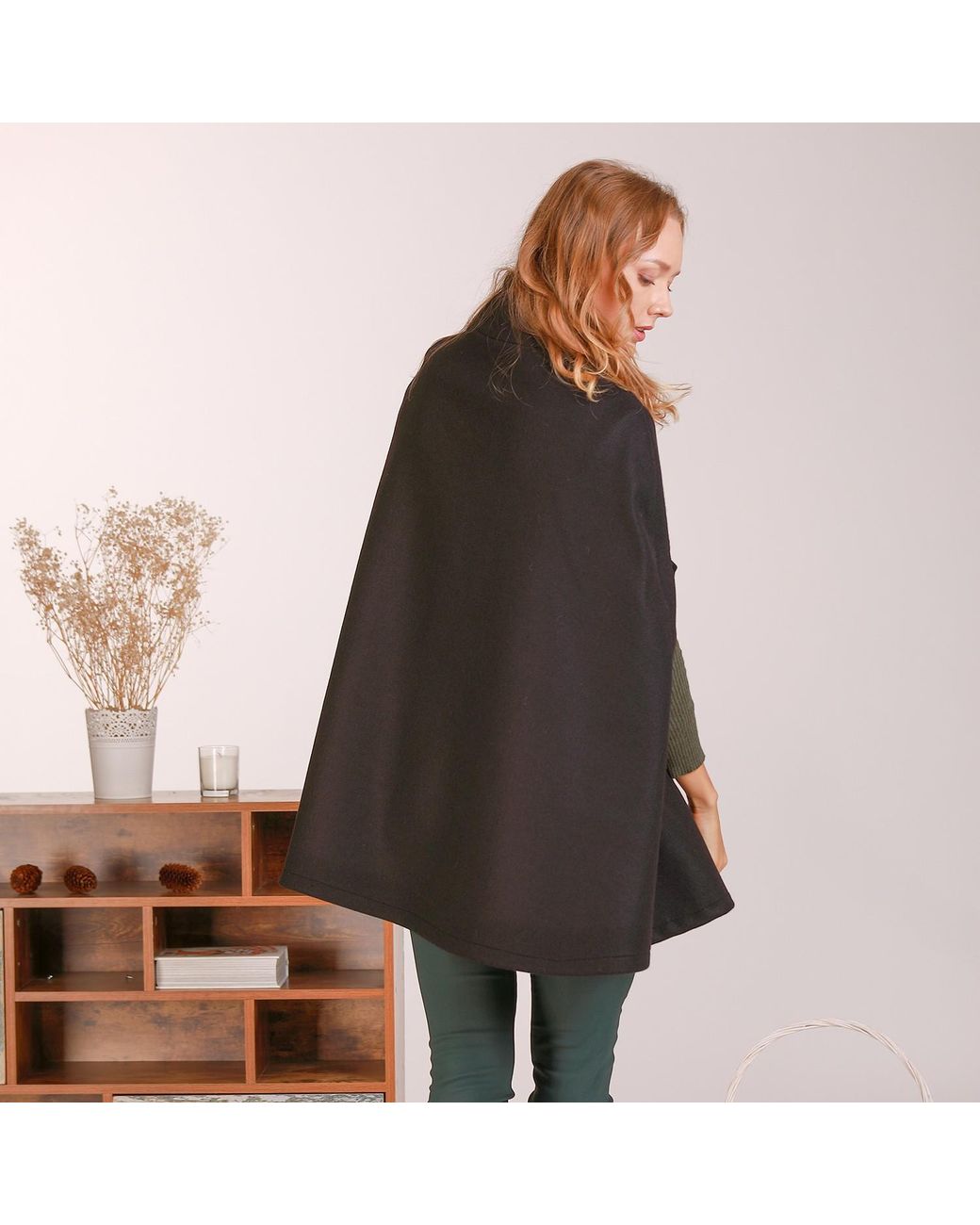 Nikka Place Black Wool Military Pea Coat With Front Buttons & High Neck