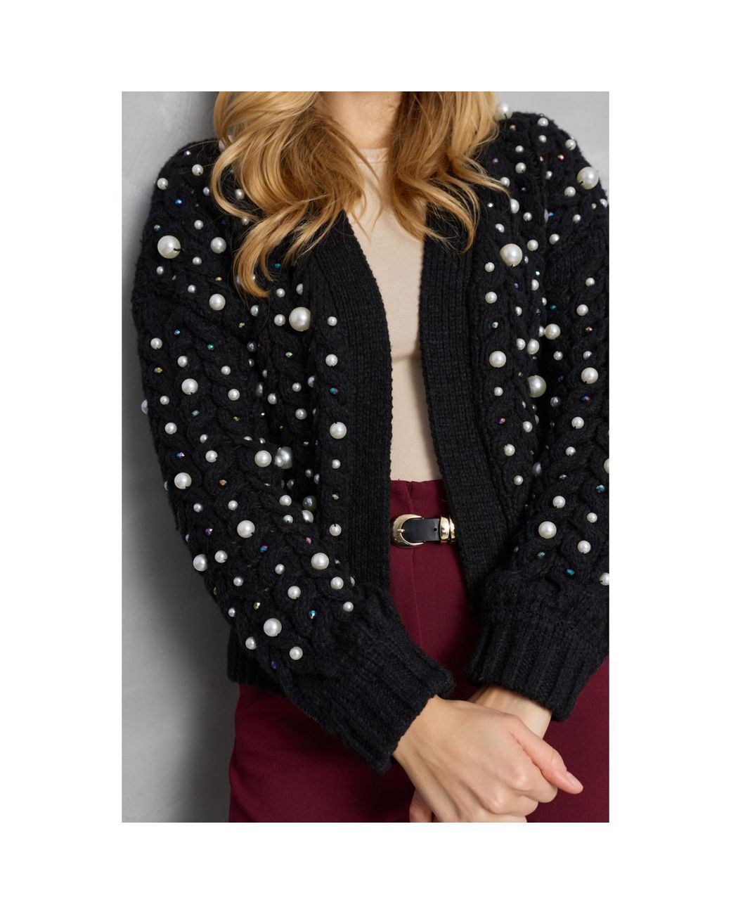 Saachi Black Holiday Cardigan Pearl Knit