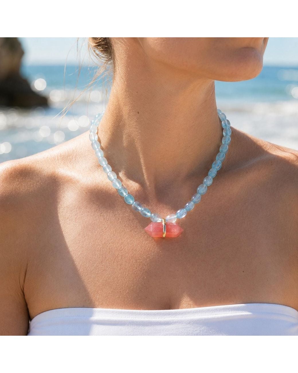 Ormiro Multicolor Avalon Watermelon Quartz Beaded Necklace