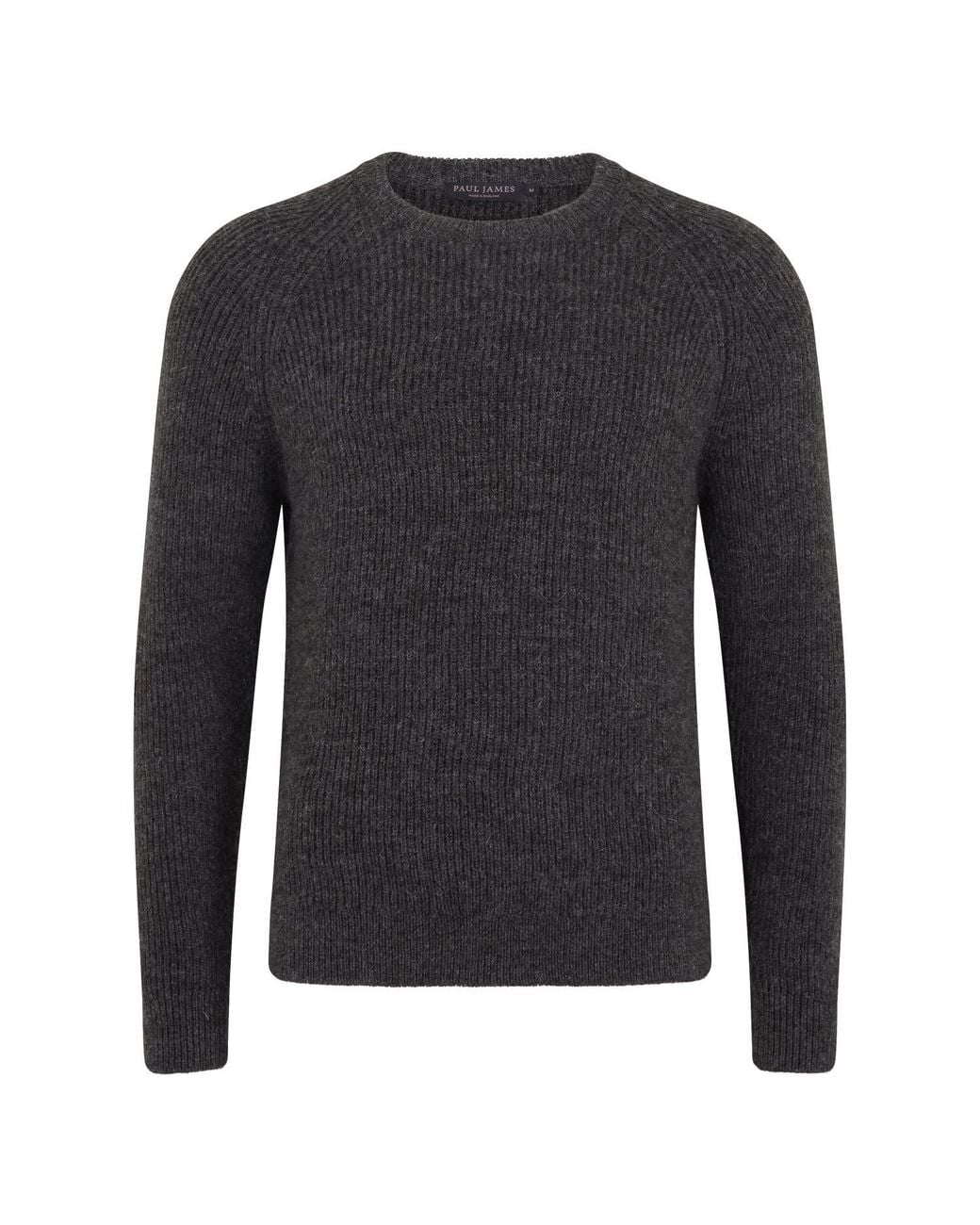 Paul James Knitwear Gray Sheepsoft British Wool Byroon Fisherman Rib Knit Jumper for men