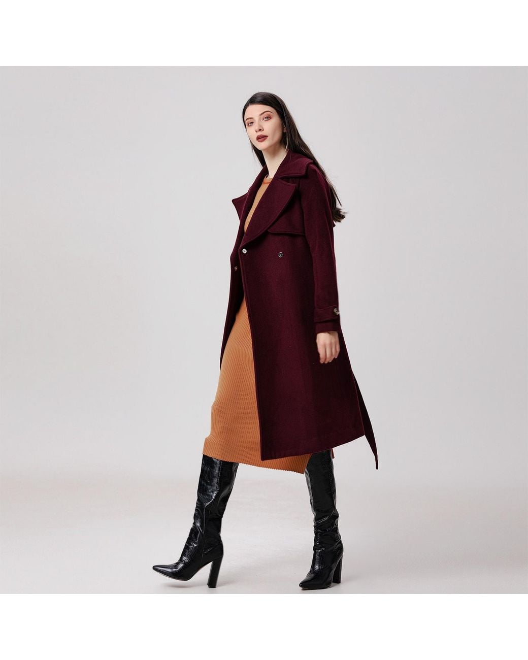 Smart and Joy Red Shoulder Flaps Woolen Coat