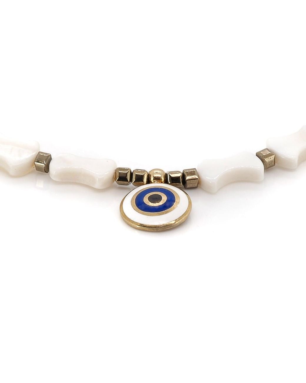 Ebru Jewelry Metallic Pearl Evil Eye Beaded Anklet