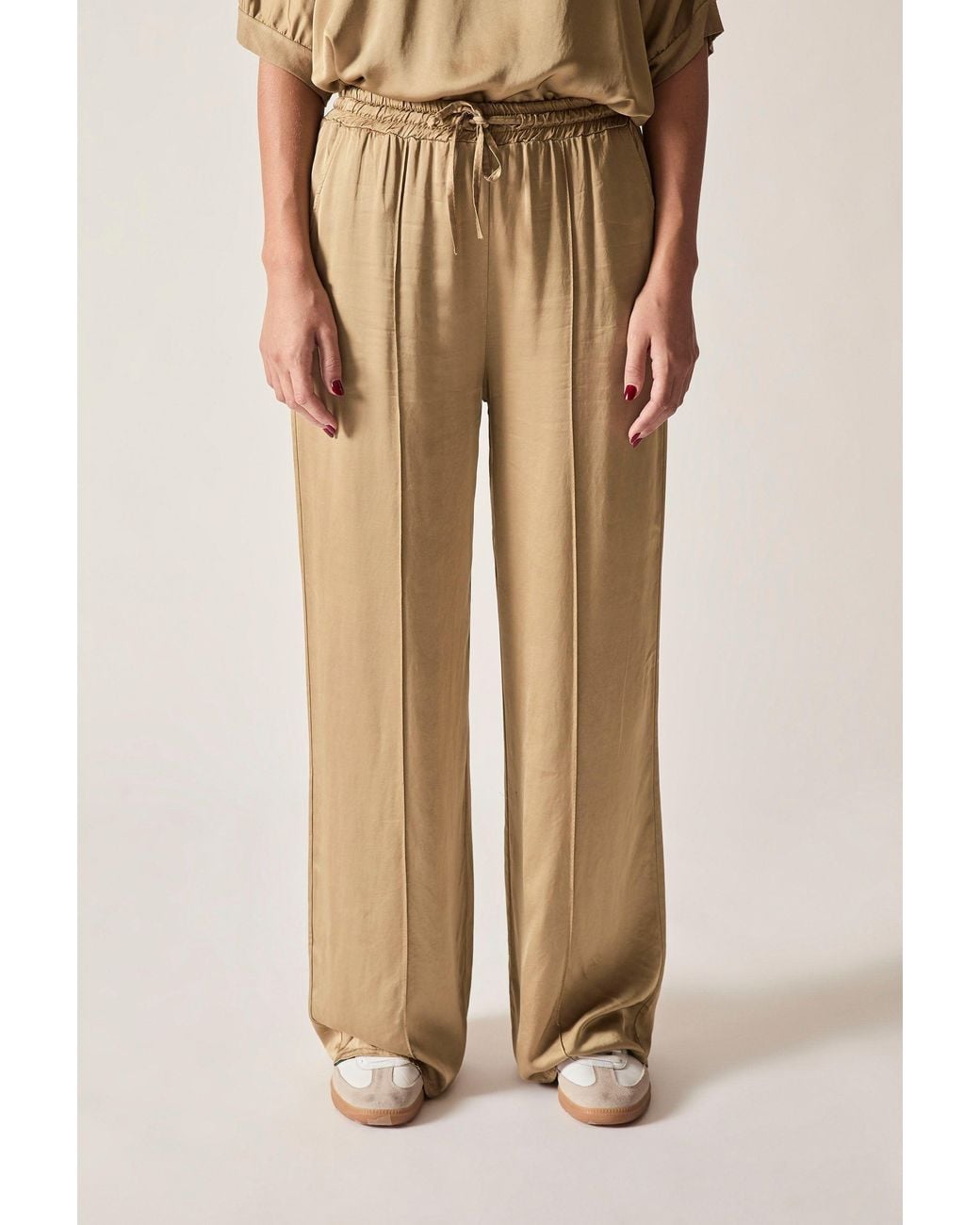James Lakeland Natural Camel Wide-Leg Drawstring Trousers