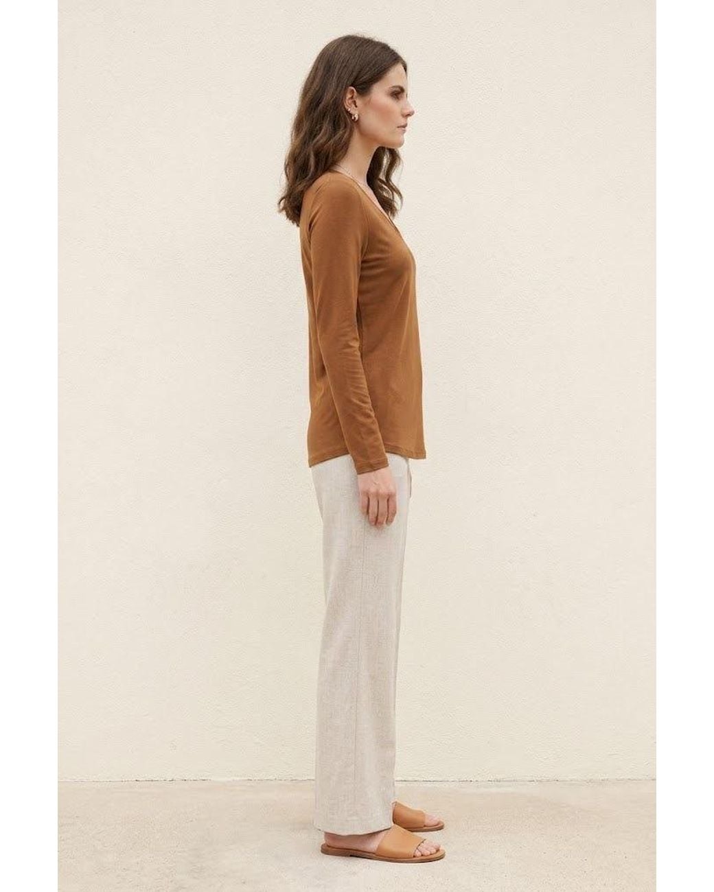 Conquista Brown Refined V-Neck Jersey Top