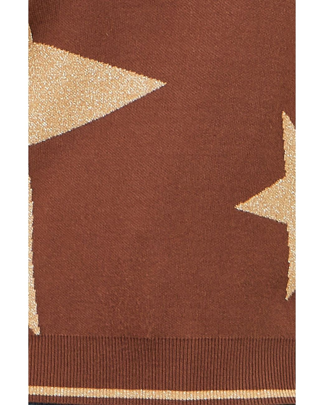 Yumi' Brown Viscose Star Relaxed Jumper With Sparkle