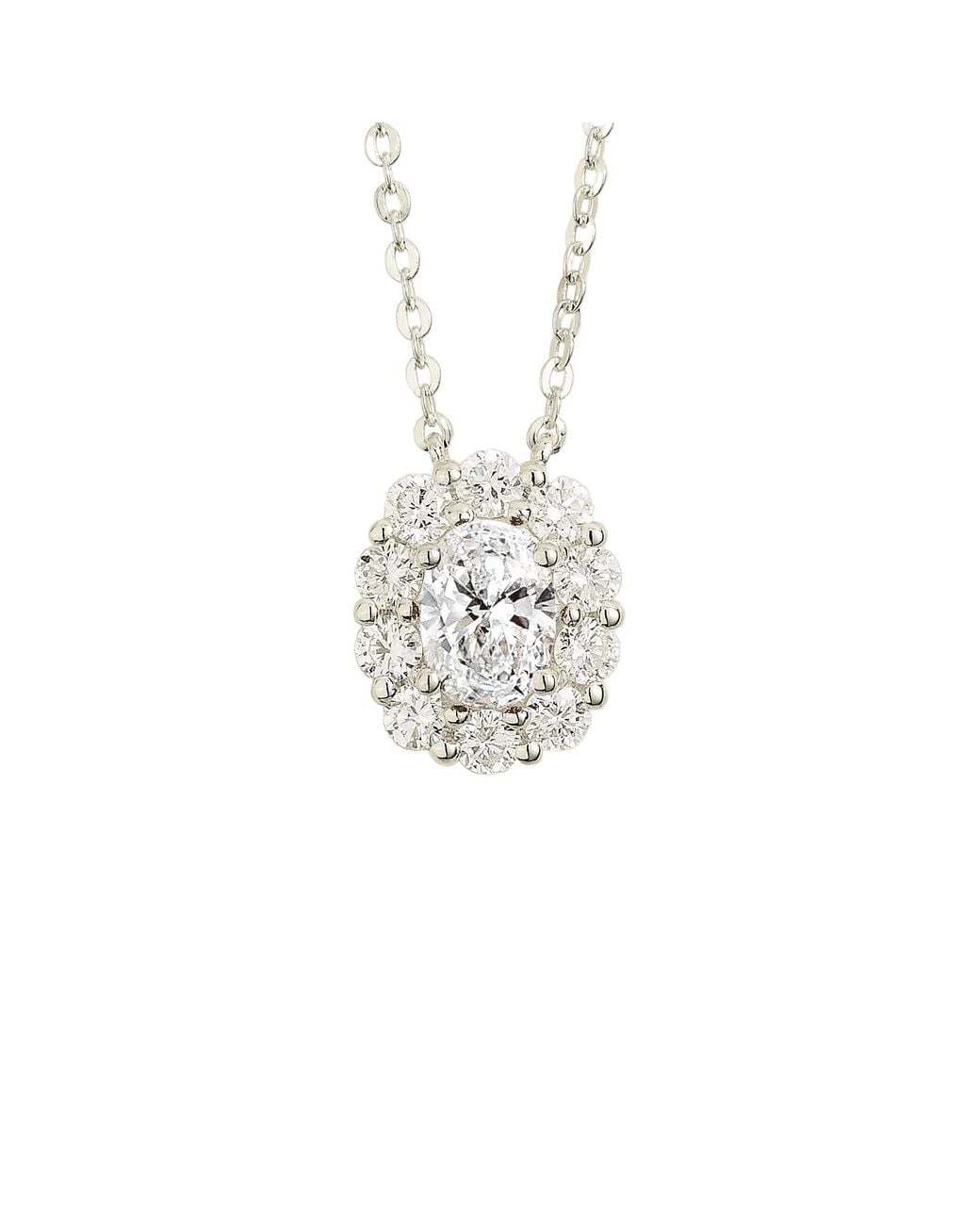 Juvetti White Prill Diamond Oval & Halo Necklace