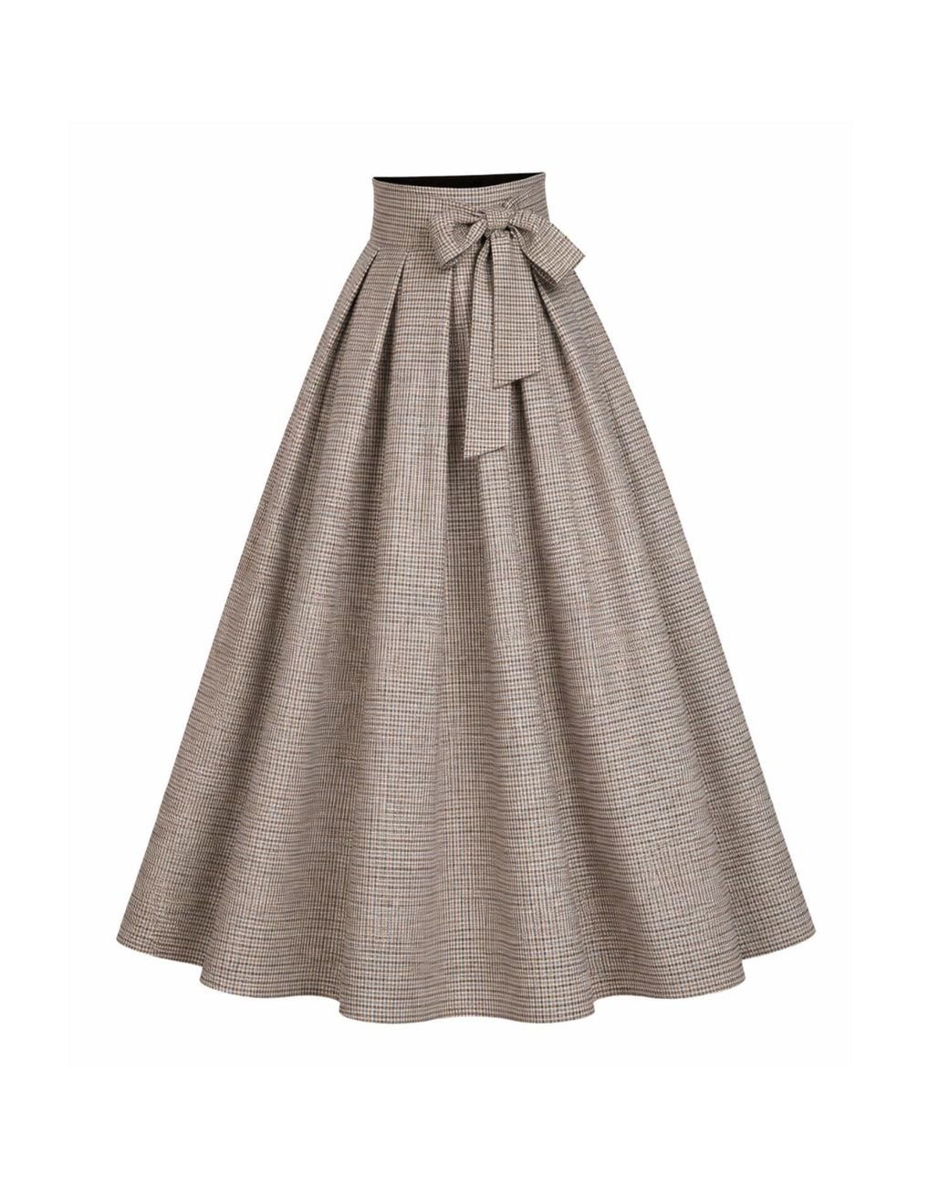 Nikka Place Gray Wool Maxi Skirt With High Waist And Bow